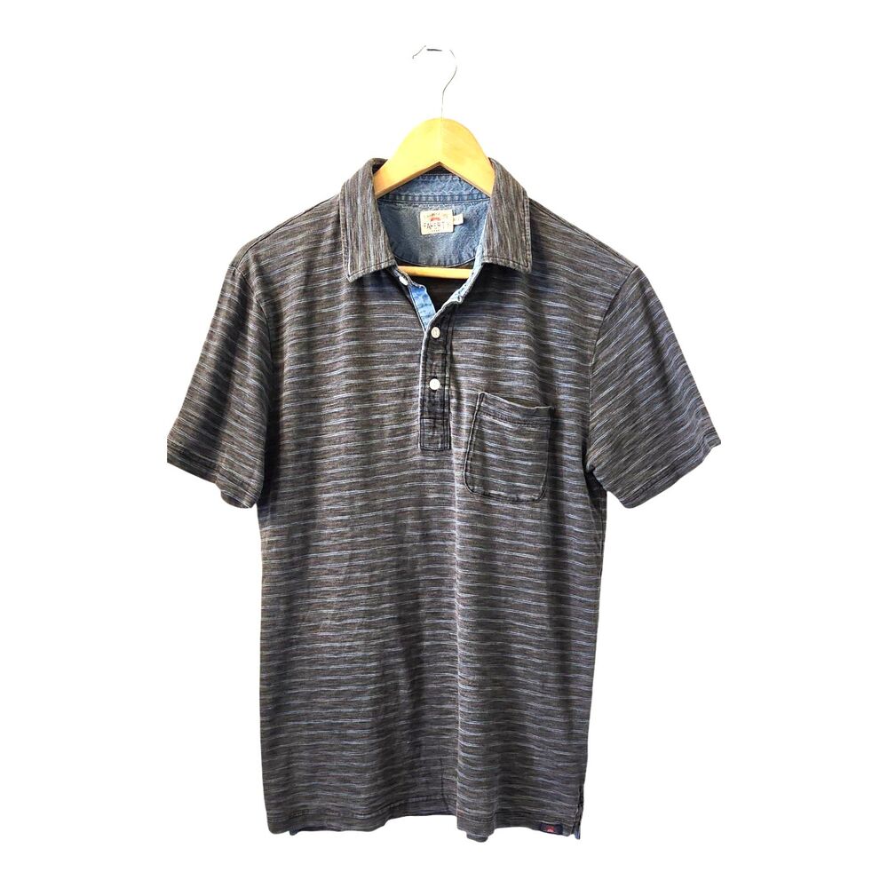 Faherty Blue Grey Stripe Polo Shirt Men's Size‎ M Cotton *Read